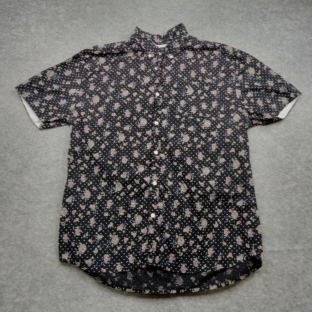 Alpha Beta Shirt Mens XL Black Floral Short Sleeve Button Front Cotton Casual*